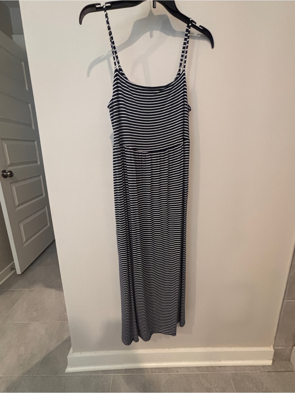 Old Navy Black and White Striped Maxi Dress with Spaghetti Straps